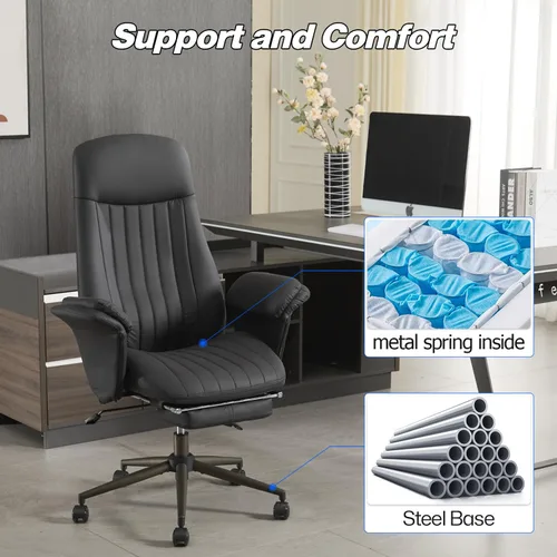 Miniatura 8 de Silla de escritorio de oficina en casa con reposapiés, respaldo alto, silla ergonómica para computadora con soporte lumbar, silla giratoria