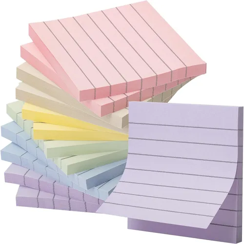 Mr. Pen - Notas adhesivas forradas de 3 x 3, 12 blocs, 720 hojas en total, colores Morandi, notas adhesivas con líneas | Bulk Sticky Notes with