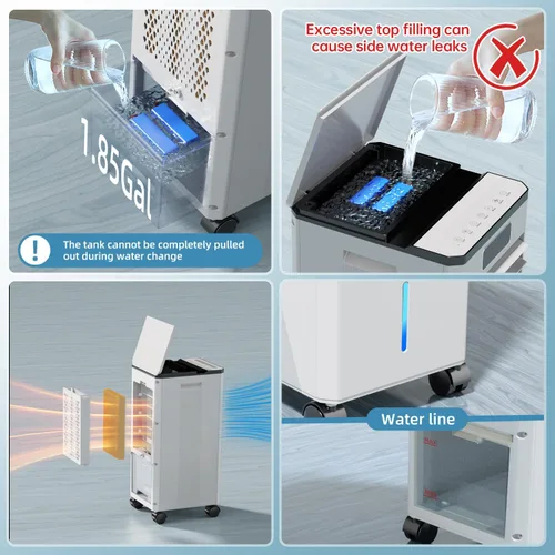 Miniatura 5 de Aire acondicionado portátil, enfriador evaporativo 3 en 1, aire acondicionado sin ventanas, 4 modos y 3 velocidades, temporizador de 12 horas