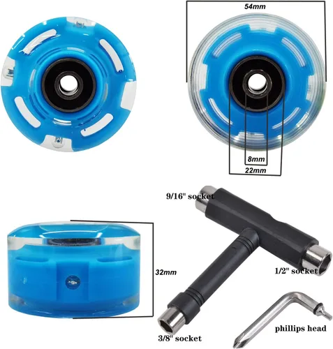 Miniatura 3 de FREEDARE Ruedas de patinaje de 2.126 in/2.283 in, ruedas y rodamientos para patineta para interiores y exteriores, ruedas de patinaje luminosas 83A