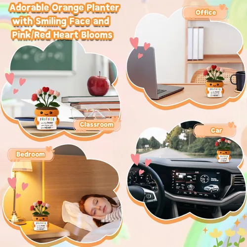 Miniatura 5 de MAMAGIFTREE Regalo de amistad para la mejor amiga - Flor de corazón de ganchillo hecha a mano y peluche con linda tarjeta de mensaje - Regalo