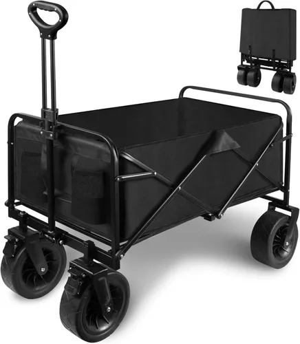 Carrito plegable plegable de gran capacidad para exteriores, carrito de jardín con ruedas todo terreno y bolsillos laterales, carrito de playa