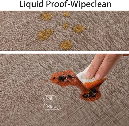 Miniatura 3 de LIBERECOO Mantel de vinilo con respaldo de franela, color lino, impermeable, resistente a las manchas, cubierta de mesa fácil de limpiar