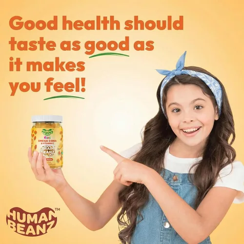 Miniatura 6 de Human Beanz Gomitas veganas Omega 3 para niños, gomitas con DHA y vitamina C, apoyo cerebral e inmunológico para niños, Explosión de cítricos, 120
