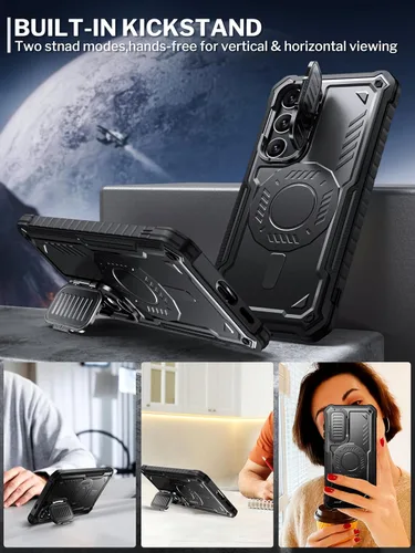 Miniatura 4 de ExoGuard Funda para Samsung Galaxy S24 con protector de pantalla, funda protectora de goma de cuerpo completo con cubierta de cámara y función atril
