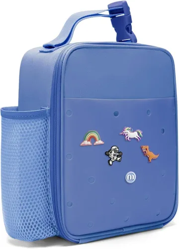 MEXS Lonchera para niños, con dije de bricolaje y bolsas de almuerzo aisladas para niños y niñas, bolsa de almuerzo para la escuela, picnic con Azul