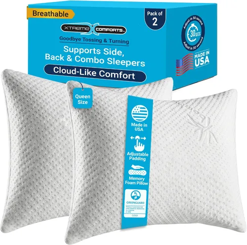 Miniatura 11 de Xtreme Comforts Almohadas de cama para dormir (paquete de 2) Almohadas ajustables de espuma viscoelástica triturada con funda de enfriamiento