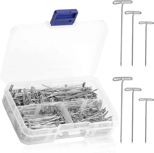 Miniatura 9 de Alfileres en T, 200 pines de costura en forma de T para pelucas y manualidades, kit de pasadores de acero inoxidable con caja transparente
