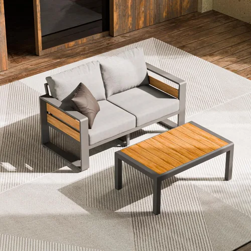 Miniatura 23 de ZANDOR Juego de muebles de aluminio para patio al aire libre, 4 piezas de metal moderno, sofá seccional para conversación al aire libre con mesa