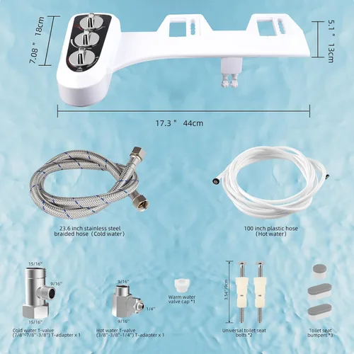 Miniatura 8 de Hibbent Accesorio de bidé para inodoro con boquilla doble autolimpiante, rociador de agua fría y caliente, asiento de inodoro mecánico no eléctrico