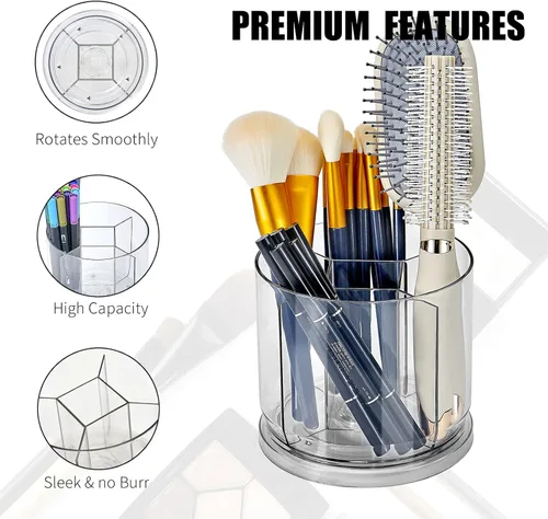 Miniatura 4 de Organizador para brochas de maquillaje - Contenedores de almacenamiento transparentes giratorios de 360° para tocador, escritorio, encimera, soporte