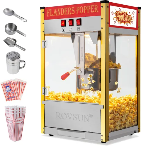 ROVSUN Máquina de palomitas de maíz estilo cine con hervidor de 10 onzas que hace hasta 4 galones certificado ETL, máquina comercial de palomitas de