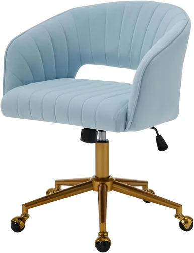 Miniatura 11 de Westice Juego de 1 silla de escritorio de terciopelo para oficina en casa, sillas modernas copetudas con patas de metal dorado, sillón tapizado