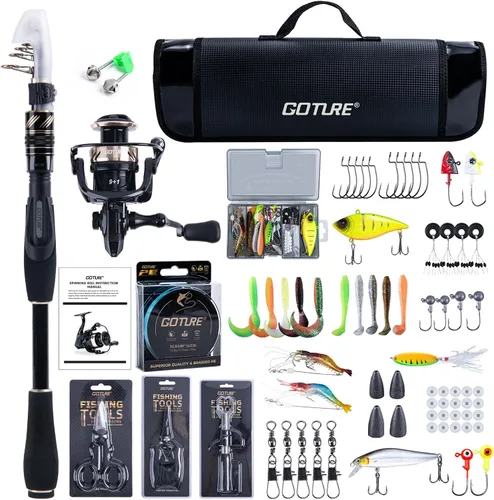 Miniatura 22 de Goture Combo de Caña de Pescar y Carrete - Caña de Pescar Telescópica de Fibra de Carbono - Carrete Giratorio con 9+1 Rodamientos Blindados de Acero
