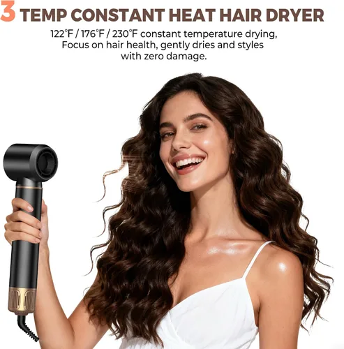 Miniatura 5 de UKLISS Cepillo secador de pelo 6 en 1 y moldeador de aire, cepillo profesional con pantalla LCD, multiestilizador para volumen y brillo, calor