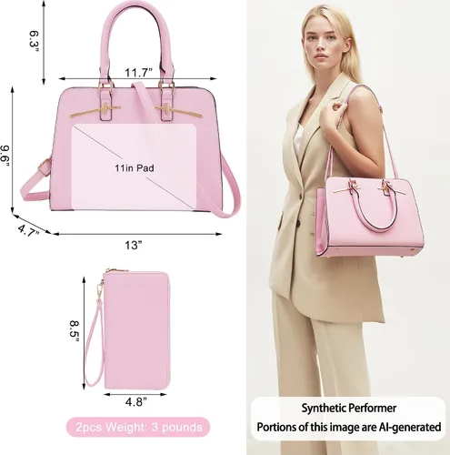 Miniatura 2 de Carteras para mujeres, bolso cartera monedero tote bandolera hobo con asa superior tipo satchel, juego de carteras de 2 piezas con 3 compartimentos