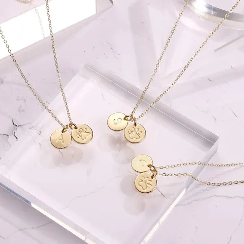 Miniatura 6 de Collar chapado en oro de 14 quilates con dije de huella de perro y letra inicial para mujeres y niñas, collar de regalo para mamás y amantes
