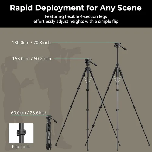 Miniatura 4 de SmallRig Soporte de trípode para cámara de 71" AP-21, trípode de viaje para iPhone y cámara para Canon para Nikon con soporte para teléfono y bolsa