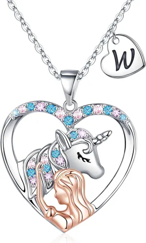 Unicorn Gifts for Girls, Unicorn Heart Pendant Necklace Initial Necklace Birthday Gifts for Teen Girls Daughter Granddaughter Niece Women Girls Toys