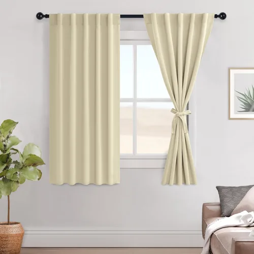 Miniatura 12 de Hiasan Cortinas opacas negras para dormitorio, cortinas opacas cortas de 45 pulgadas de largo, con aislamiento térmico, bolsillo para barra