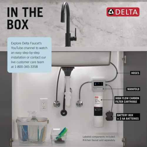 Miniatura 8 de Sistema de filtro de agua Delta Clarifi de alto flujo debajo del fregadero, filtro de agua para grifo de fregadero de cocina y baño, DWQ3501510