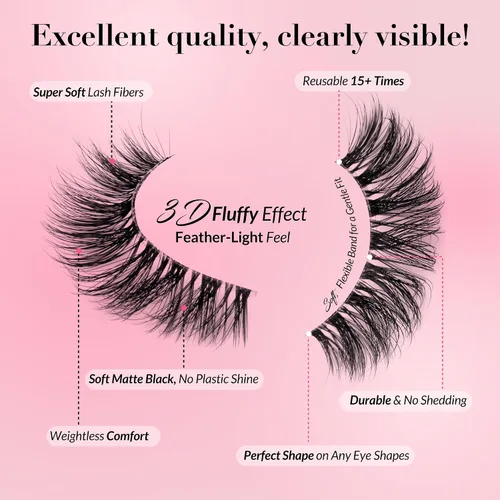 Miniatura 3 de Pestañas de Aspecto Natural Pestañas Postizas - BEPHOLAN Pestañas Postizas 5D Súper Esponjosas Pestañas Postizas Banda Negra Pestañas Wispy Paquete