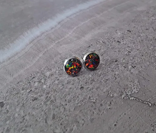 Miniatura 3 de Pendientes de confeti rellenos de ópalo de fuego negro con piedra natal de octubre de acero inoxidable