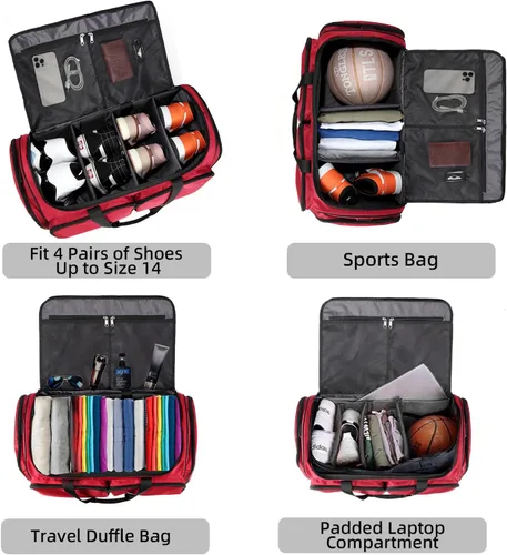 Miniatura 15 de Bolsa de deporte para zapatos de viaje, bolsa de lona para hombres y mujeres, gimnasio, deporte, equipaje, bolsa de transporte, divisor de bolsa