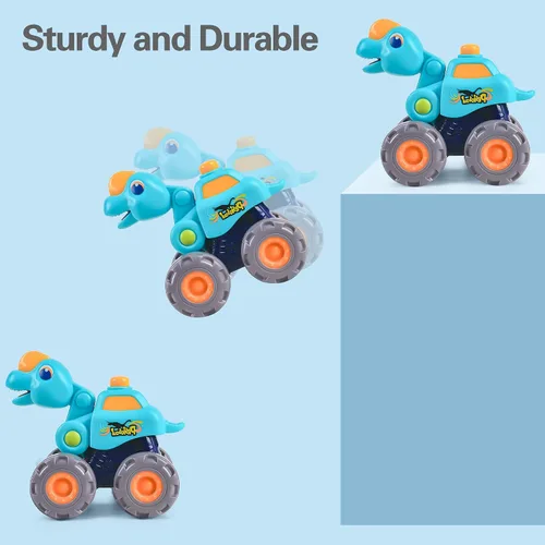 Miniatura 5 de iPlay, iLearn Juguete de camión monstruo de dinosaurio de 3 piezas, auto de tracción para bebé, camiones de construcción de dinosaurios Push Go