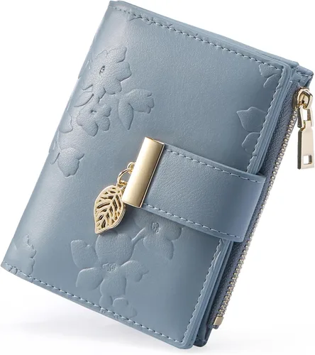 Miniatura 12 de yiijay Billetera pequeña para mujer, con bloqueo RFID, de piel, plegable, tarjetero para tarjetas de crédito para mujeres, cartera compacta