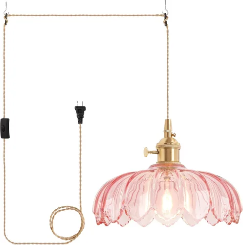 Miniatura 43 de Shenmoyl Lámpara colgante con pantalla de vidrio transparente a rayas, luz colgante vintage de latón, luz colgante ajustable para cocina, isla