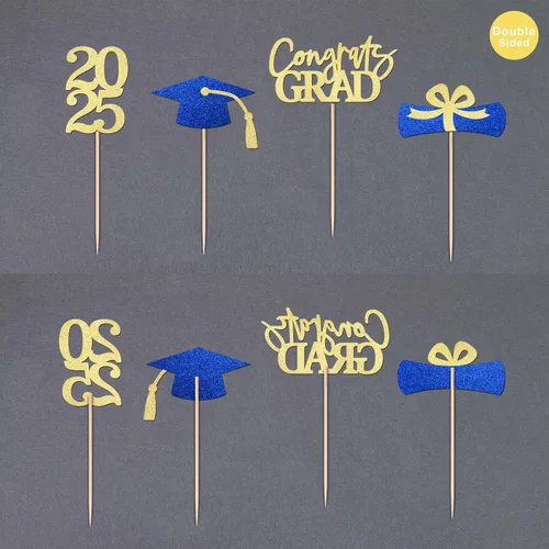 Miniatura 4 de Gexolenu Decoración de graduación de clase 2025 para cupcakes, tapa de graduación de doble cara para suministros de fiesta de graduación