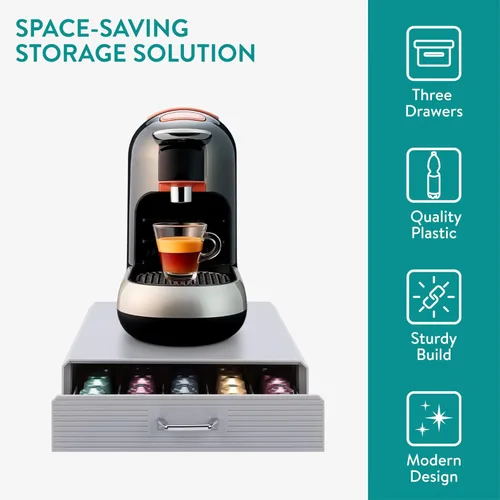 Miniatura 5 de Navaris Cajón Organizador de Cápsulas de Café - Bandeja Organizadora de 50 Cápsulas - Contenedor de Sobremesa - Compatible con Tamaños Estándar