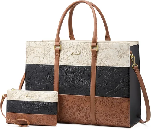 Miniatura 14 de LOVEVOOK Bolsa para laptop para mujer, bolsas de trabajo de 15.6 pulgadas para mujer, bolsa de cuero vintage para laptop, bolsas impermeables
