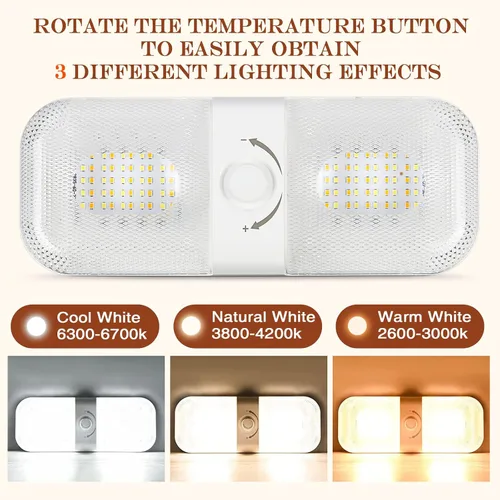Miniatura 3 de Retisee 10 luces interiores de caravana de 1700 lúmenes, 3 colores de 12 V, luces LED de cúpula de techo con encendido/apagado para cámper