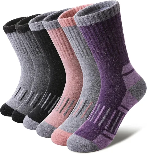 LINEMIN Calcetines de senderismo de lana merino para niños y niñas, cálidos, gruesos, térmicos, acolchados, para invierno, 6 pares