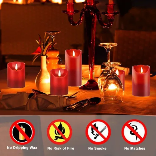 Miniatura 4 de HEIOKEY Juego de 3 velas rojas parpadeantes sin llama, velas que funcionan con pilas con control remoto de 10 teclas, vela eléctrica de pilar