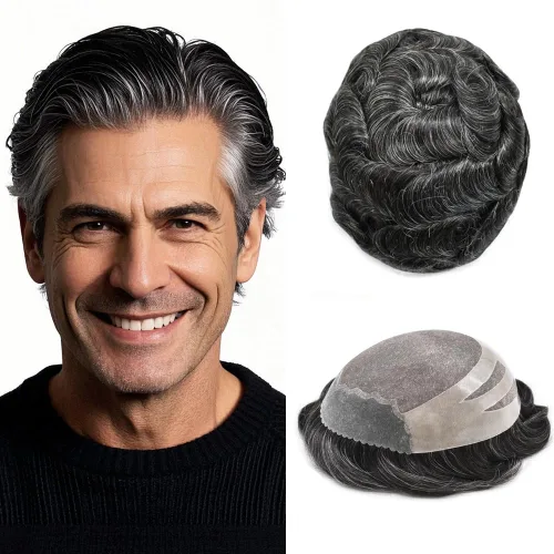 Miniatura 13 de LYRICAL HAIR Sistema de cabello humano Toupee de repuesto para hombre, monofilamento para hombre, postizo de polietileno PU, unidad de cabello