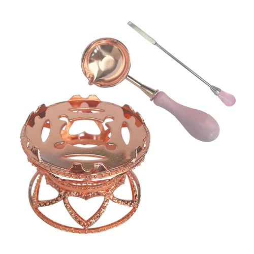 Kit de calentador de sellos de cera de metal con cuchara y varilla de agitación, para sello de cera de boda (estufa de cintura pequeña color oro