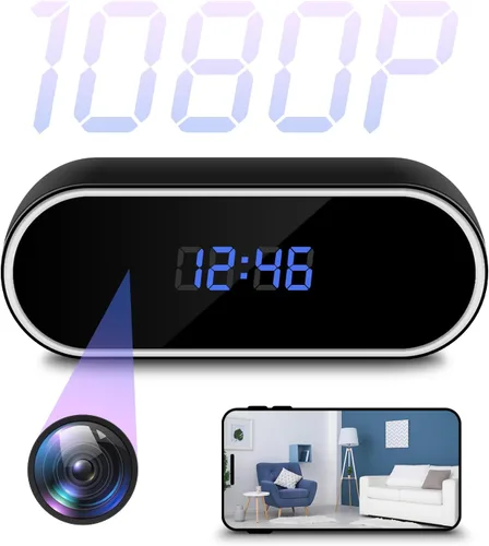 Cámara oculta WiFi 1080P HD reloj de cámara interior inalámbrica pequeña niñera cámara con detección de movimiento, visión nocturna para seguridad