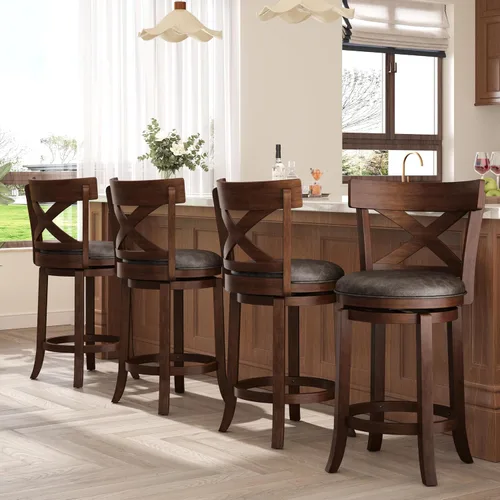 Miniatura 10 de ALPHA HOME Taburetes de bar giratorios con respaldo, 26 pulgadas, juego de 2, taburetes de bar de madera, sillas de bar de 360 grados con patas