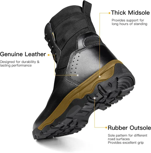 Miniatura 3 de FREE SOLDIER Botas tácticas para hombre de 8 pulgadas, ligeras, botas de combate duraderas, botas de trabajo militares de gamuza duradera, botas