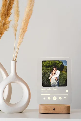 Miniatura 7 de Placa acrílica personalizada con base de madera, marco de lista de reproducción con luz LED, placa de música personalizada con foto, Navidad, regalo