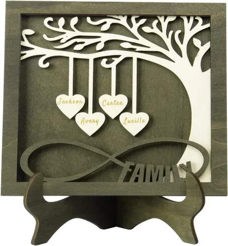 Árbol genealógico con etiqueta de corazón, placas de madera grabadas personalizadas, regalos personalizados para madres, padres, escritorio, nombres