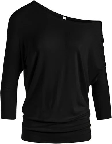 Camiseta sexy para mujer, estilo dolman, con hombros descubiertos, manga 34, cintura con bandas, tallas regulares y grandes