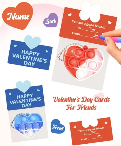 Miniatura 5 de Paquete de 32 juguetes para ansiedad y tarjetas prellenadas para el día de San Valentín para el aula de los niños, mini juguetes