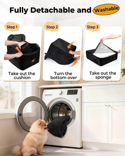 Miniatura 8 de Asiento de automóvil para perros pequeños/medianos, desmontable y lavable, asiento elevador de perro de menos de 35 libras, espuma viscoelástica