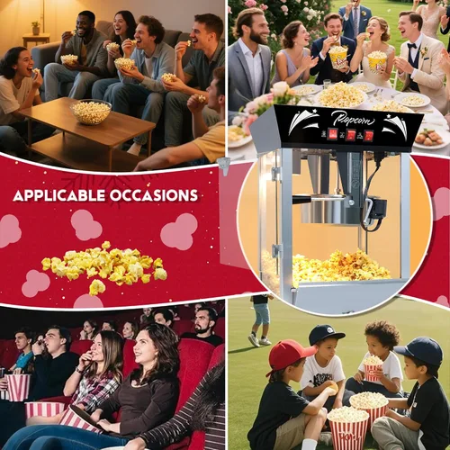 Miniatura 2 de Máquina comercial de palomitas de maíz de 12 onzas, máquina de palomitas de maíz de acero inoxidable con vidrio templado y plataforma de Negro