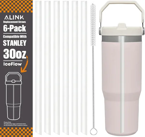 Miniatura 12 de ALINK Pajitas de repuesto para vaso Stanley IceFlow de 30 onzas, paquete de 6 popotes reutilizables de plástico negro compatibles con vaso IceFlow