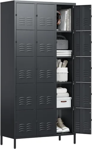 Miniatura 14 de Letaya Taquillas de metal para empleados: armario de almacenamiento de 3 puertas con estantes y gabinete de acero con cerradura para la escuela